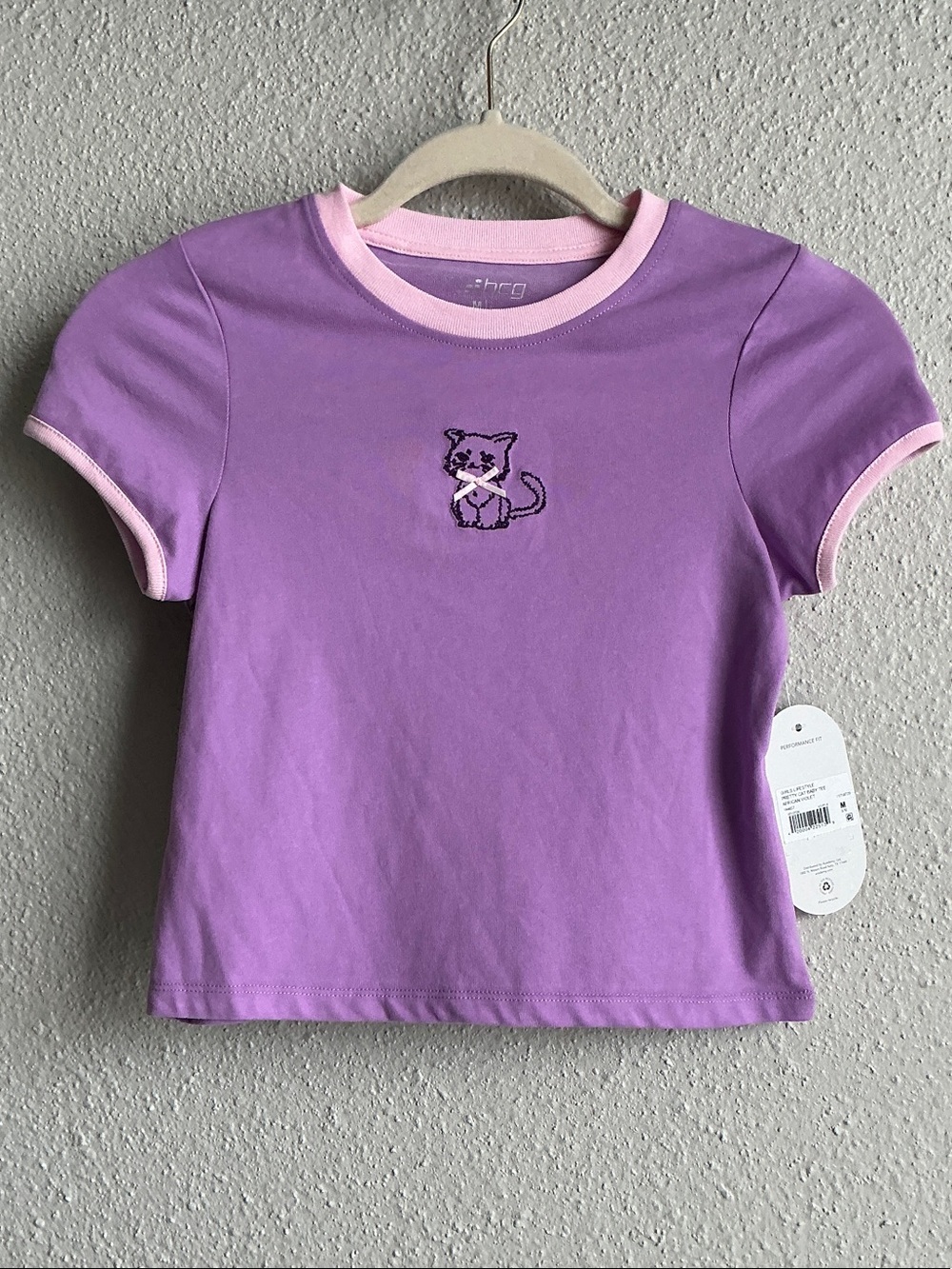 bcg Lavender Tee with Pink Trim and Cat Embroidery